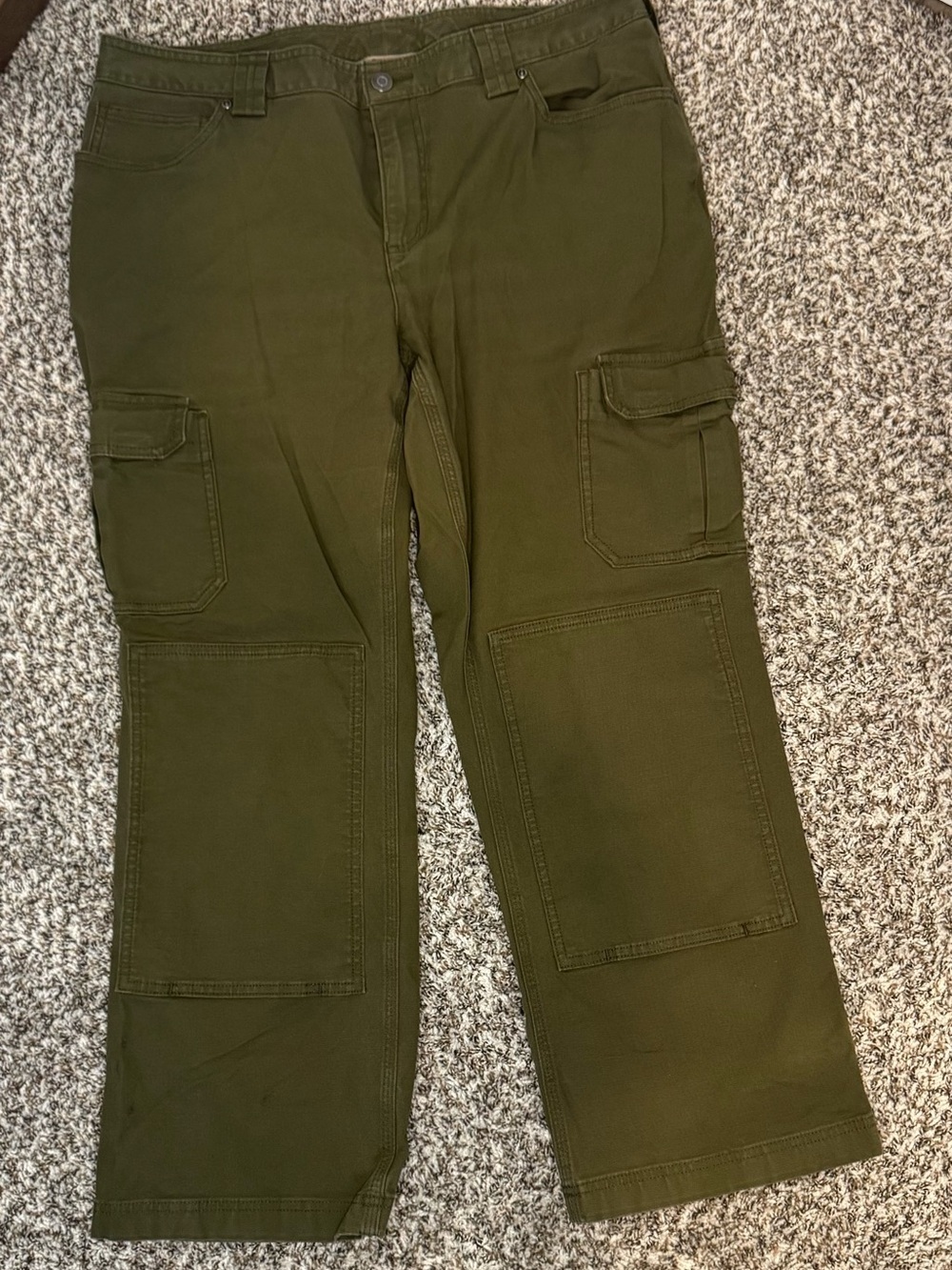 Duluth Trading Co Olive Green Cargo Work Pants Womens 16x29 Utility Stretch